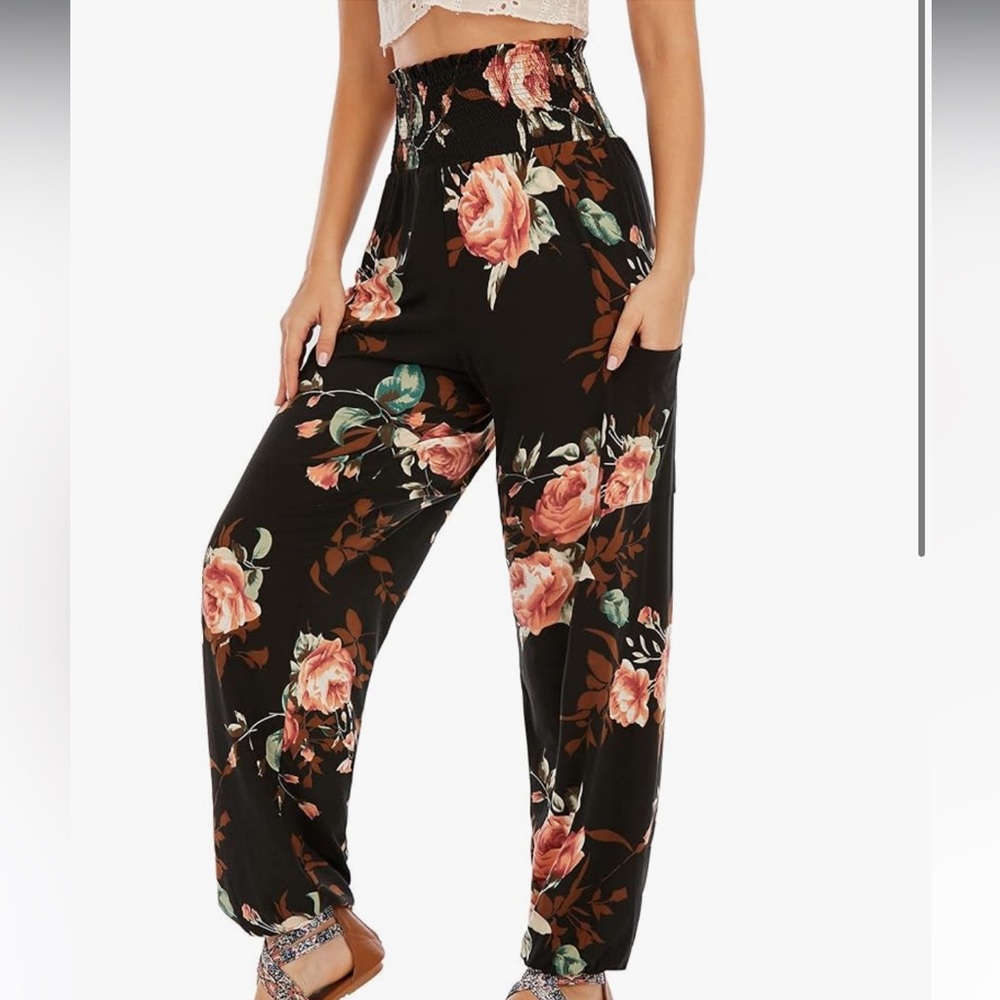 Floral Black Women's Pants